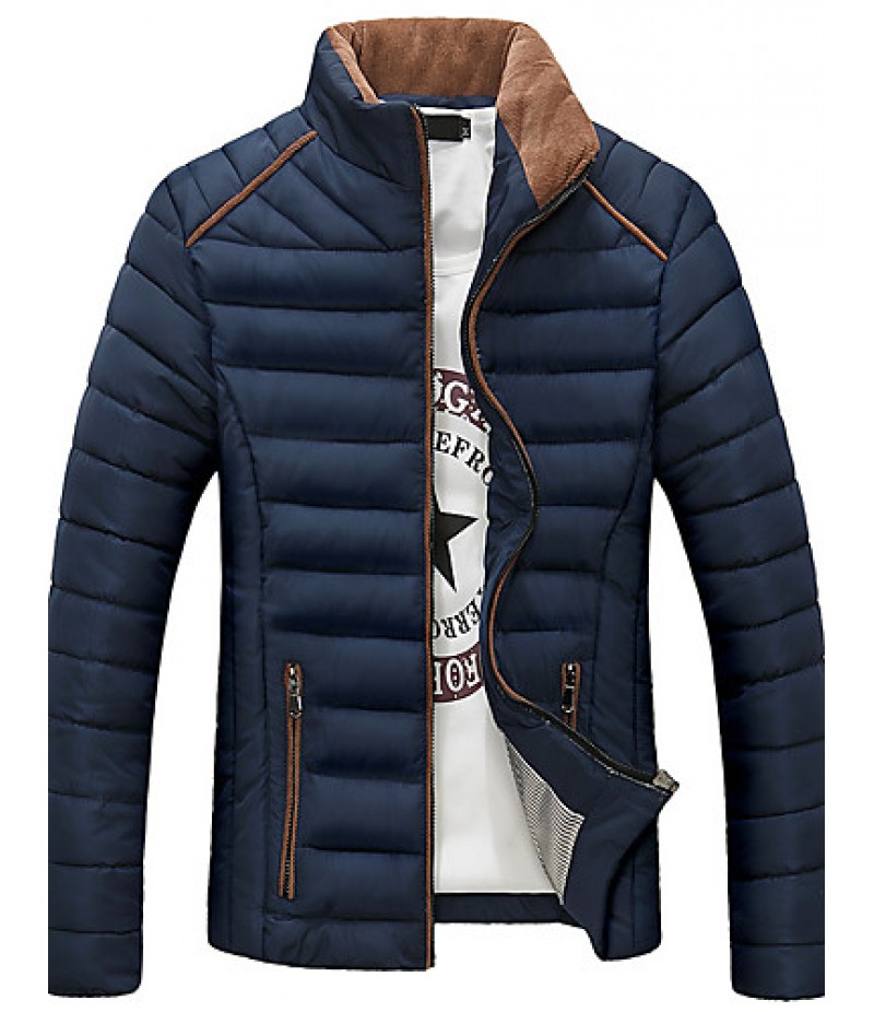 Men's Regular Padded Coat,Polyester Solid Long Sleeve