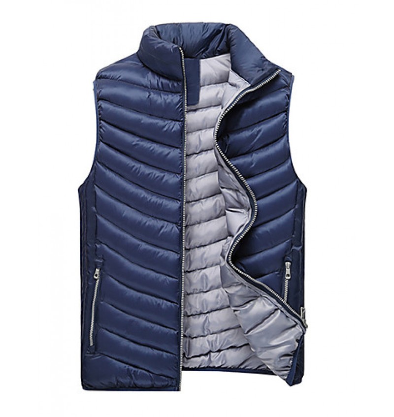 Men's Regular Padded Vest Coat,Polyester Solid Sleeveless Winter Vest k256