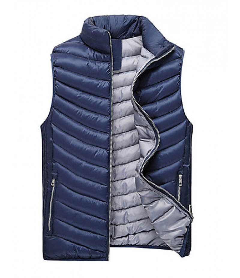 Men's Regular Padded Vest Coat,Polyester Solid Sleeveless Winter Vest k256