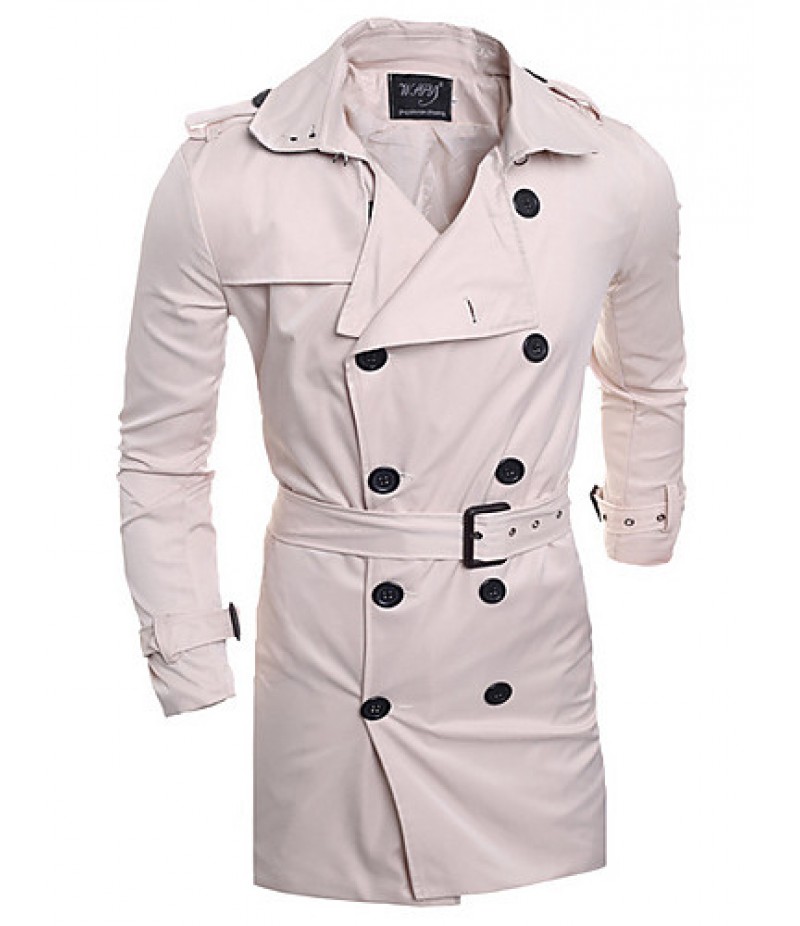 Men's Solid Casual Trench coat,Others Long Sleeve-Blue / White