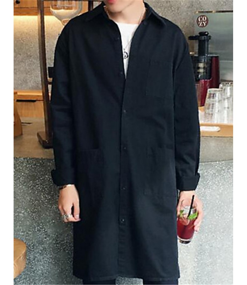 Men's Lapel Solid Casual Trench Coat(More Colors)