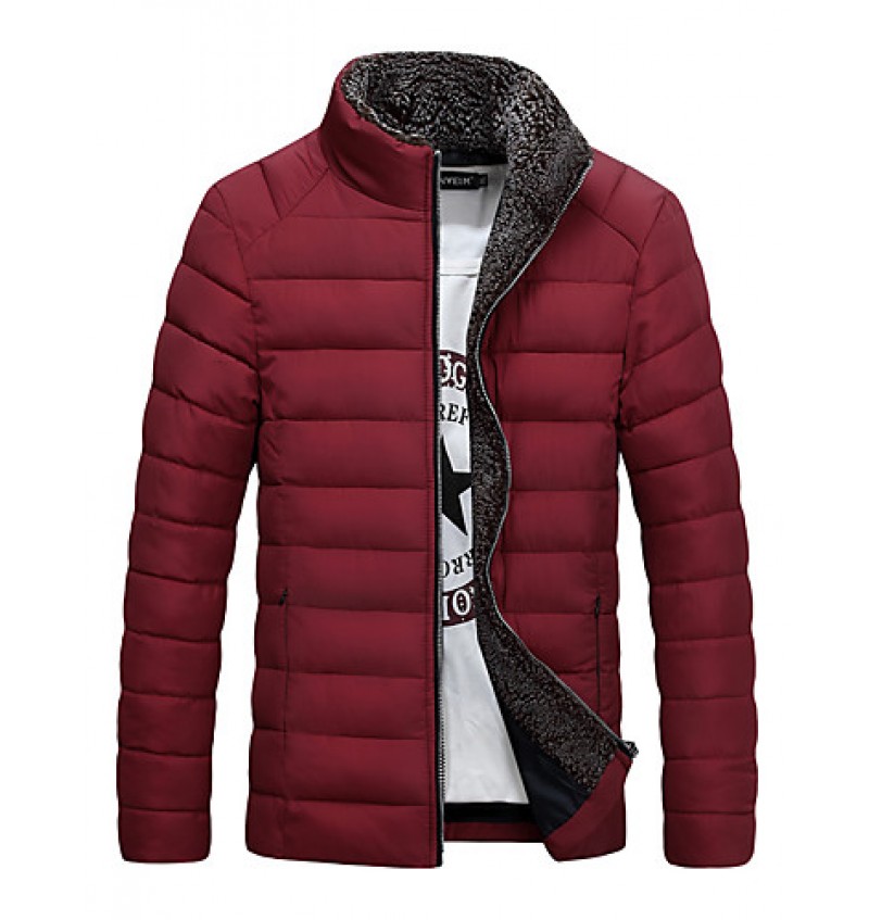 Men's Regular Padded CoatCotton Solid Long Sleeve