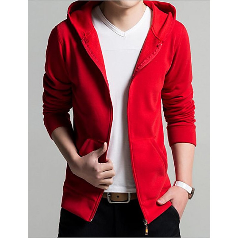 Men's Casual/Daily / Sports Active Long Hoodies,Solid Blue / Red / White / Black / Gray Hooded Long Sleeve Cotton Spring Medium