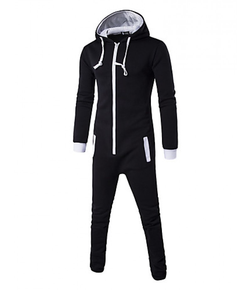 Men's Going out / Casual/Daily / Sports Simple / Active Regular Hoodies,Solid / Color Block White / Black Hooded Long SleeveCotton /