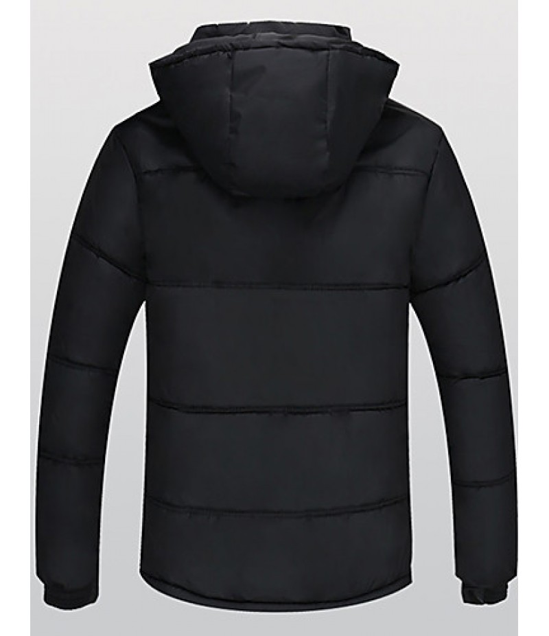 Hot Sale Men's Regular Padded Plus Size Solid-Polyester Polyester Long Sleeve Hooded Black