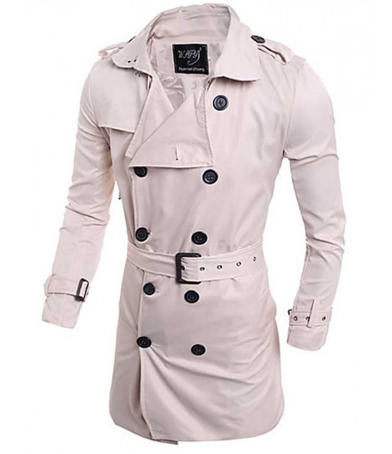 Men's Solid Casual Trench coat,Others Long Sleeve-Blue / White