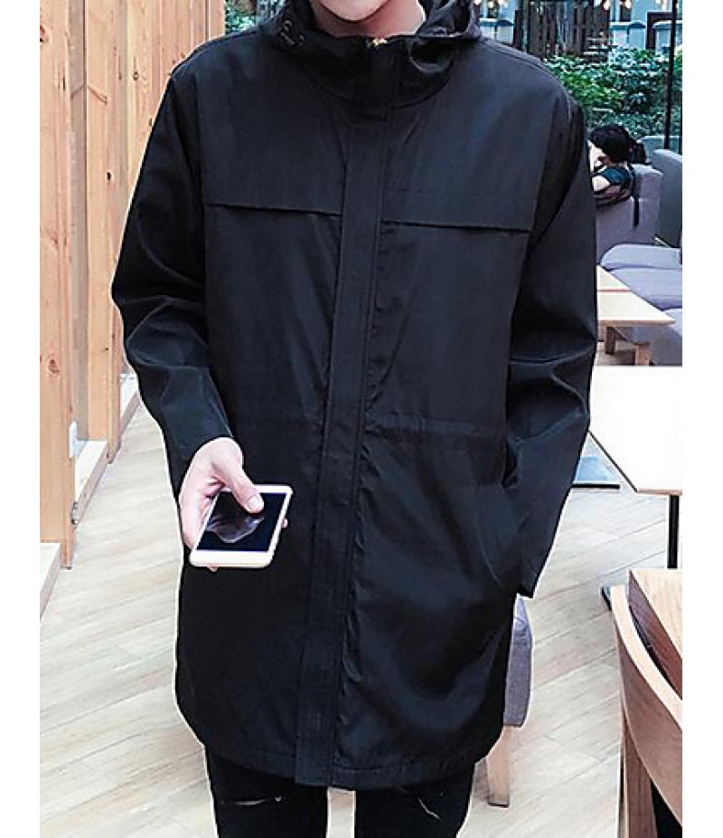 Men's Casual/Daily Simple Jackets,Solid Stand Long Sleeve Fall Black Polyester Medium